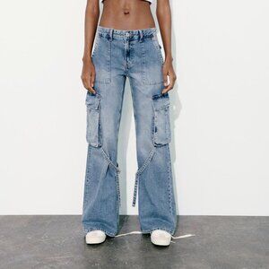 ZARA Mid Rise Cargo Jeans Size 27 (US 4) NWT
